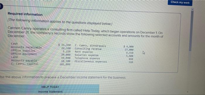what am i missing? Check my work Required information [The following information