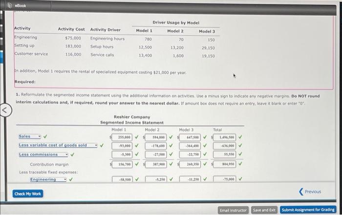 Decision, Alternatives, Relevant costs Reshier Company makes three types of rug shampooers,