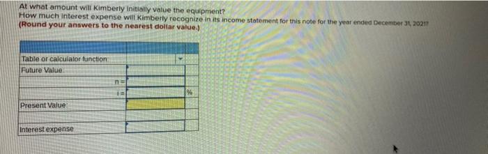 fill the bix At what amount will Kimberly Initially value the equipment?