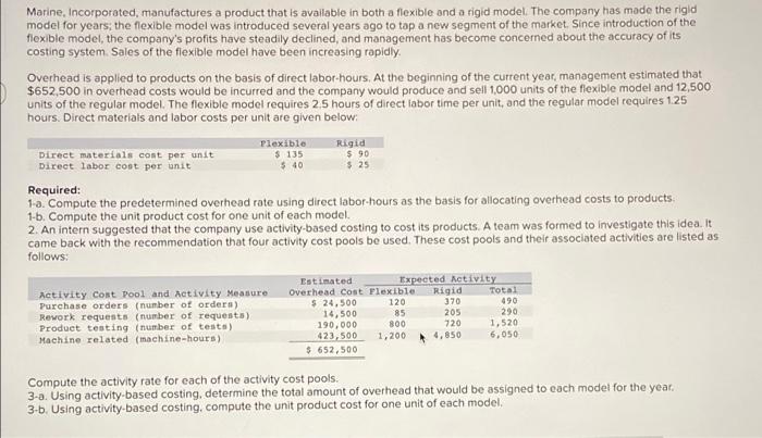 cost per unit Flexible $ 135 $ 40 Rigid $ 90 $