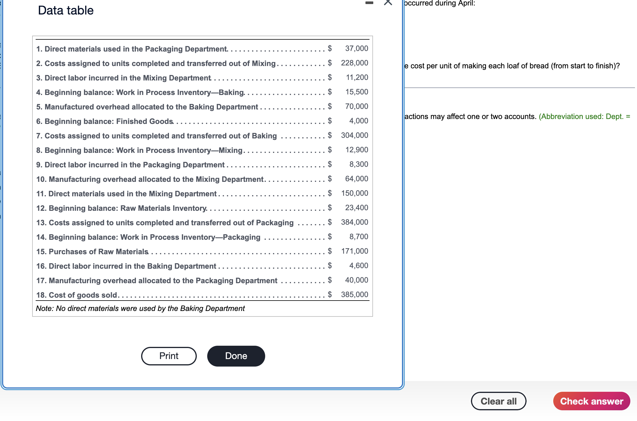 and Packaging. The following transactions occurred during April: (Click the icon to