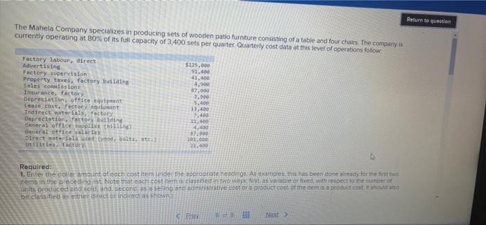 please solve all part asap thanks Return to question The Mahela Company