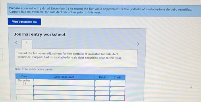 shows Carperk Company's individual investments in securities during its current year, along