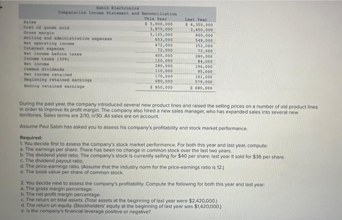 Financial Ratios for Assessing Profitability and Market Performance [LO14-5, LO14-6] Paul Sabin