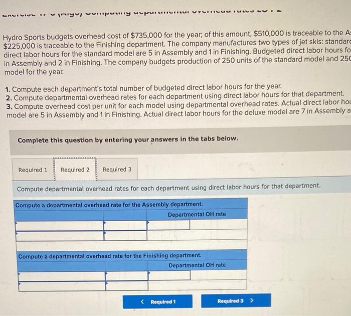 (Algo) Computing departmental overhead rates LO P2 Hydro Sports budgets overhead cost