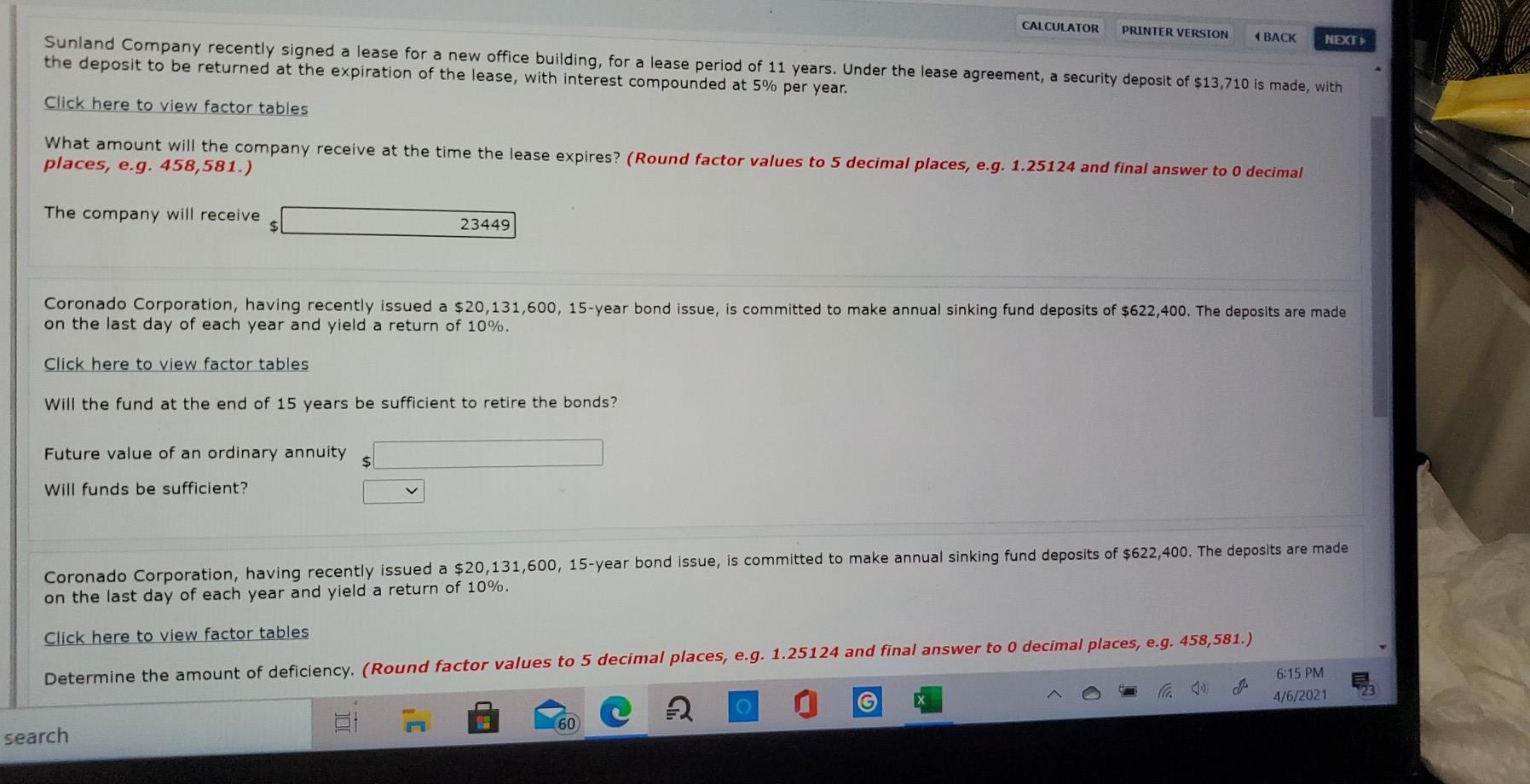  CALCULATOR PRINTER VERSION 4 BACK NEXT Sunland Company recently signed a