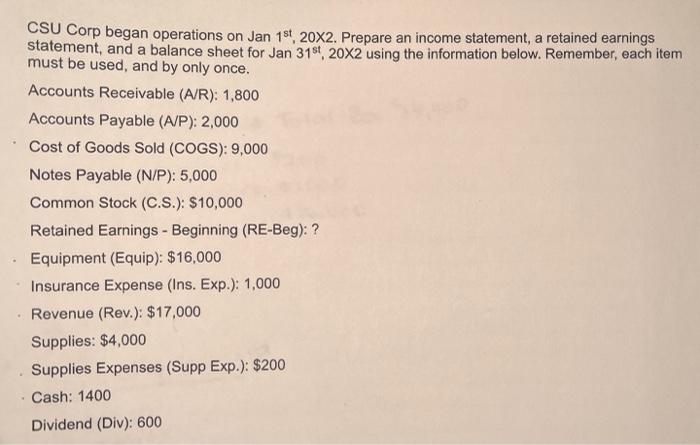 Prepare an income statement, a retained earnings statement, and a balance sheet