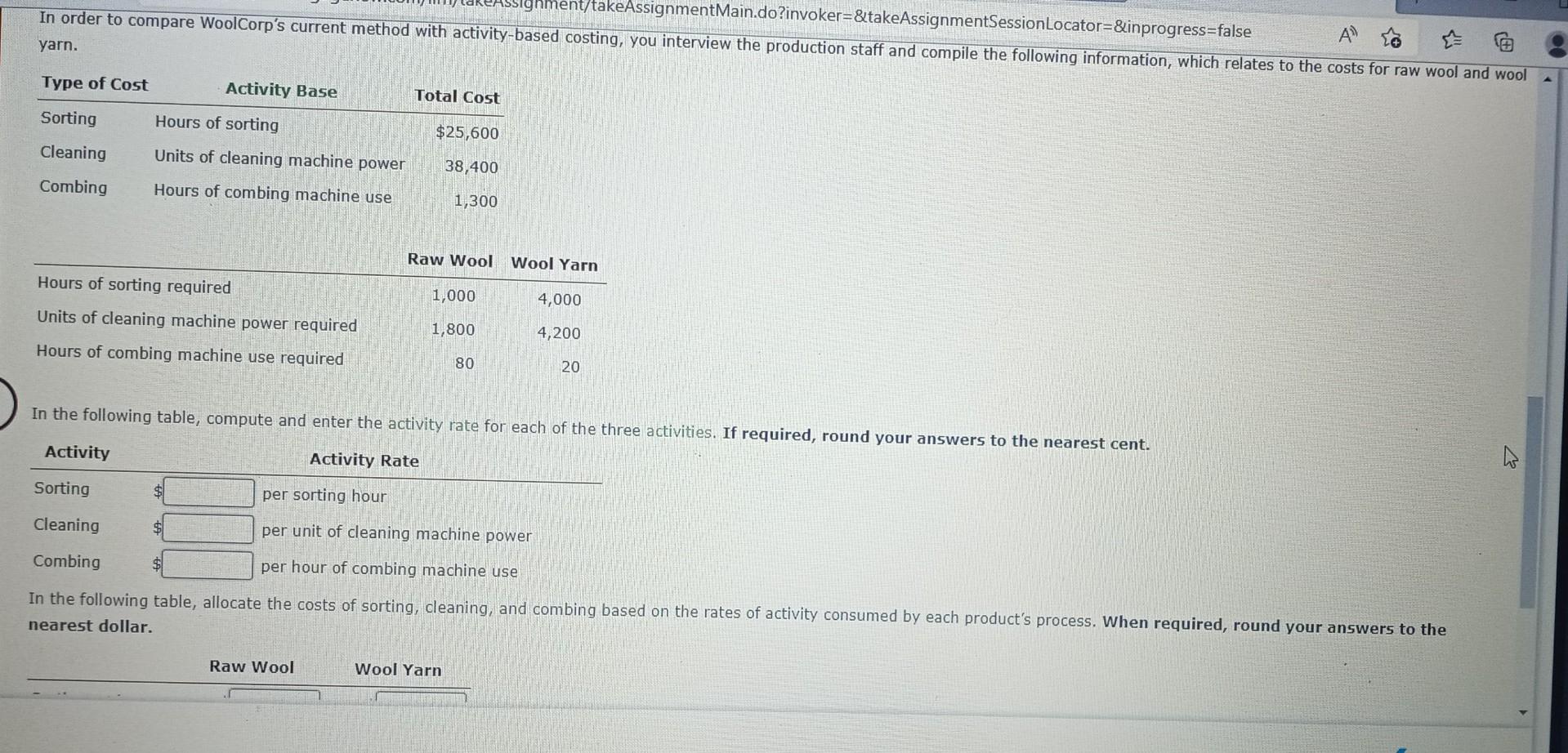 WoolCorp. Currently WoolCorp makes two products: (1) raw, clean wool to be