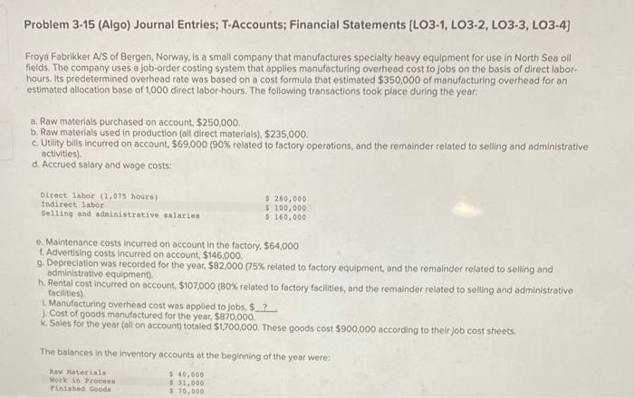 please solve, will leave a upvote Problem 3-15 (Algo) Journal Entries; T-Accounts;