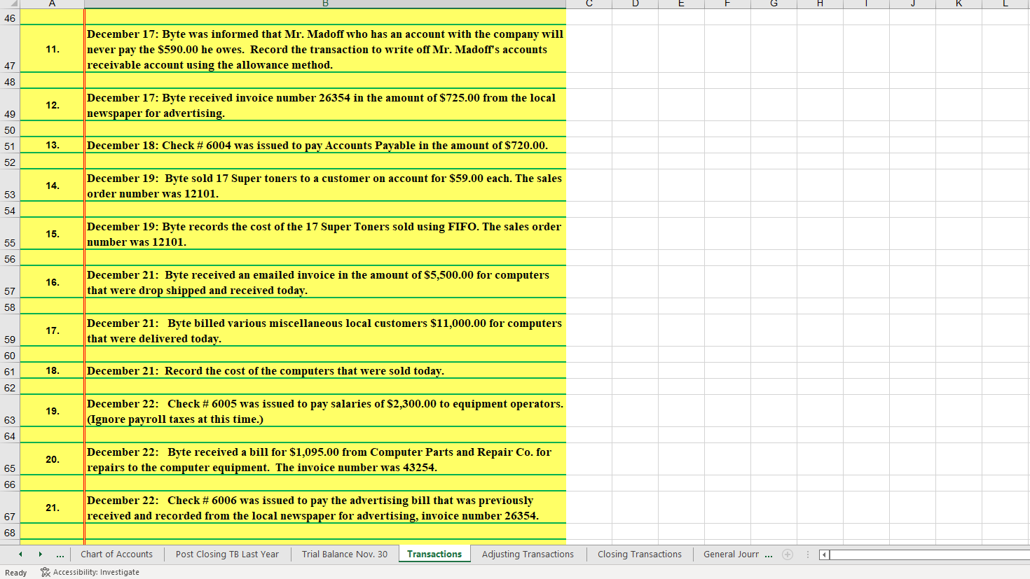 Depr.-Office Equip. 1311 Computer Equipment 1312 Accum. Depr.-Computer Equip. 2101 Accounts Payable