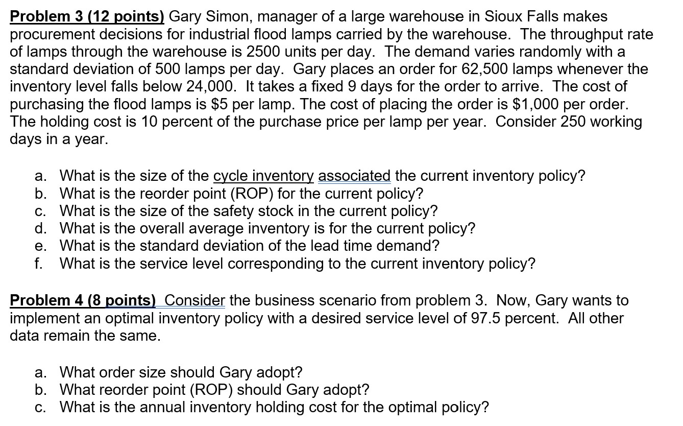 Please show work & formulas in Excel - thanks! Problem 3 (12