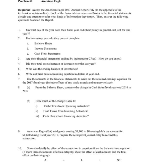 please help with question 8! Problem #2 American Eagle Required: Access the