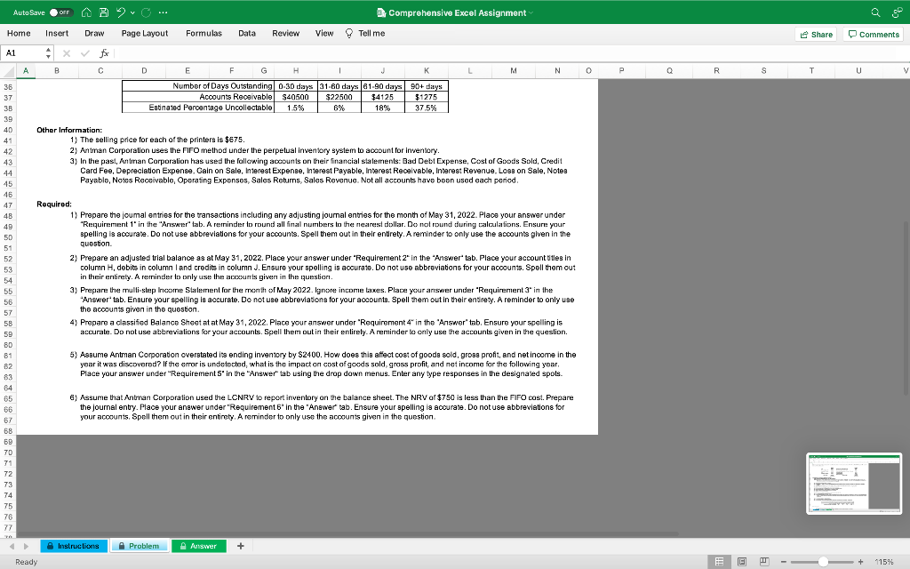 S T U V AutoSave OFF A 2o Comprehensive Excel Assignment Home