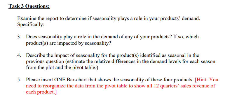 I need help in these questions from the pivot table which I