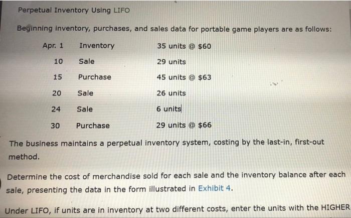 please solve all aptions Perpetual Inventory Using LIFO Beginning inventory, purchases, and