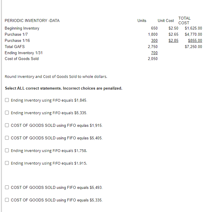 Only 1 hours, please asap. multiple choice 11 Round Inventory and Cost