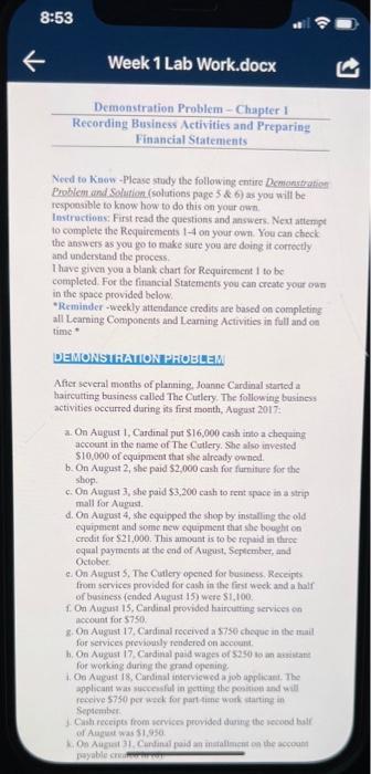 lab work asset ,liability and equity 8:53 E Week 1 Lab Work.docx