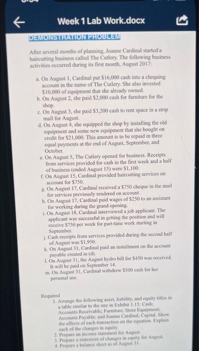 Demonstration Problem - Chapter 1 Recording Business Activities and Preparing Financial Statements