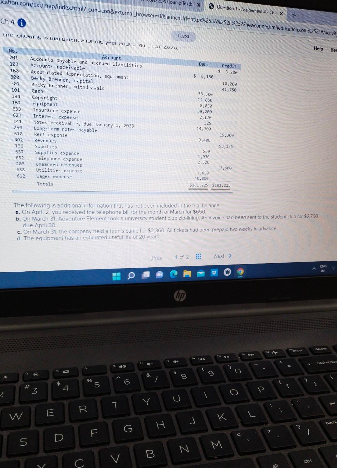 what is match Course Textb X ucation.com/ext/map/index.html?_con=con&external_browser=0&launchUrl=https%253A%252F%252Fnewconnect.mheducation.com%252F#/activity Question 1- Assignment 4-Ch X