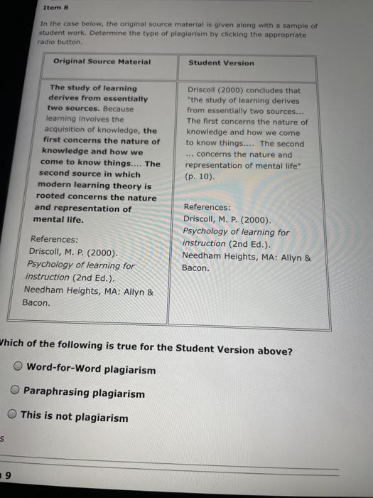  Item & In the case below, the original source material is