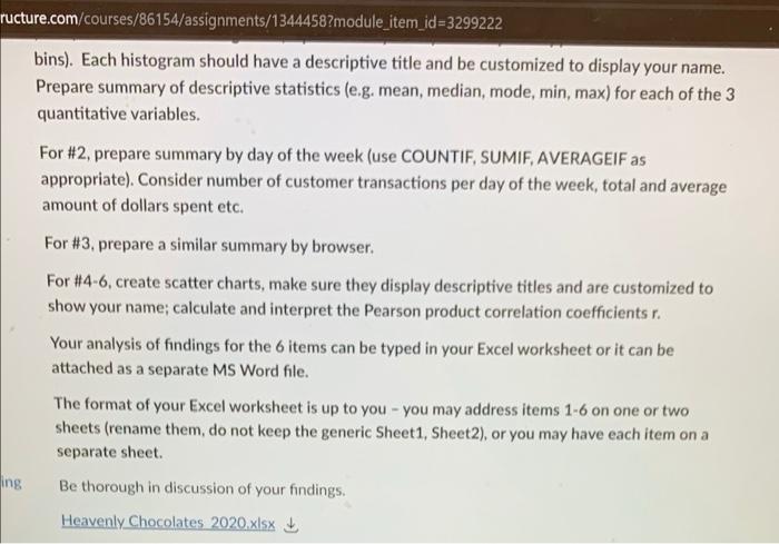 for the Heavenly Chocolates Web Site Transactions case from chapter 2 to