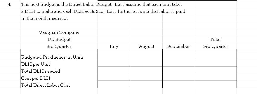 sure you interlock your budgets with formulas. 2. Production Budget The company
