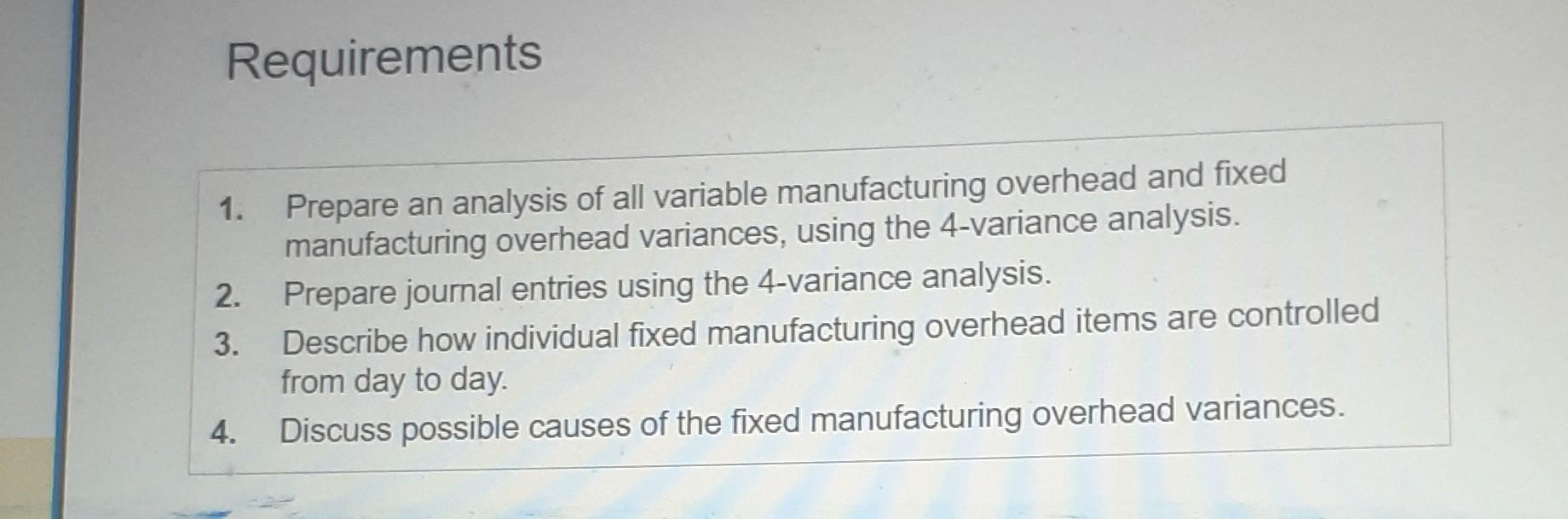 Please help me solve this complex journal entry and variance problem