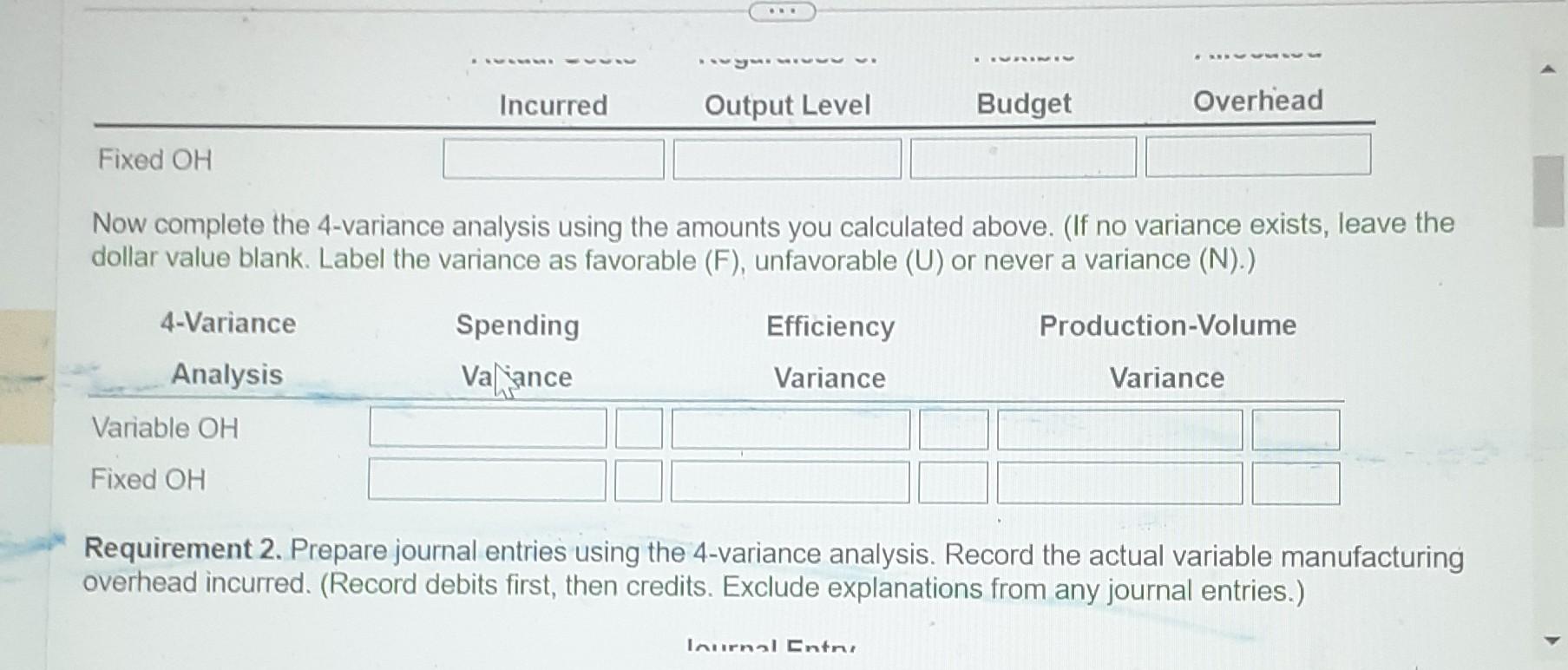 period. Record the fixed overhead costs allocated. Record the fixed overhead variances