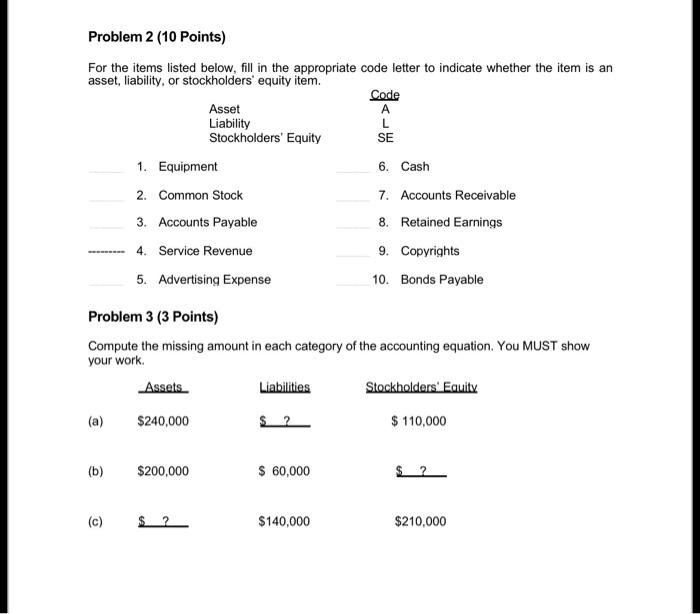  just problem 3 Problem 2 (10 Points) For the items listed