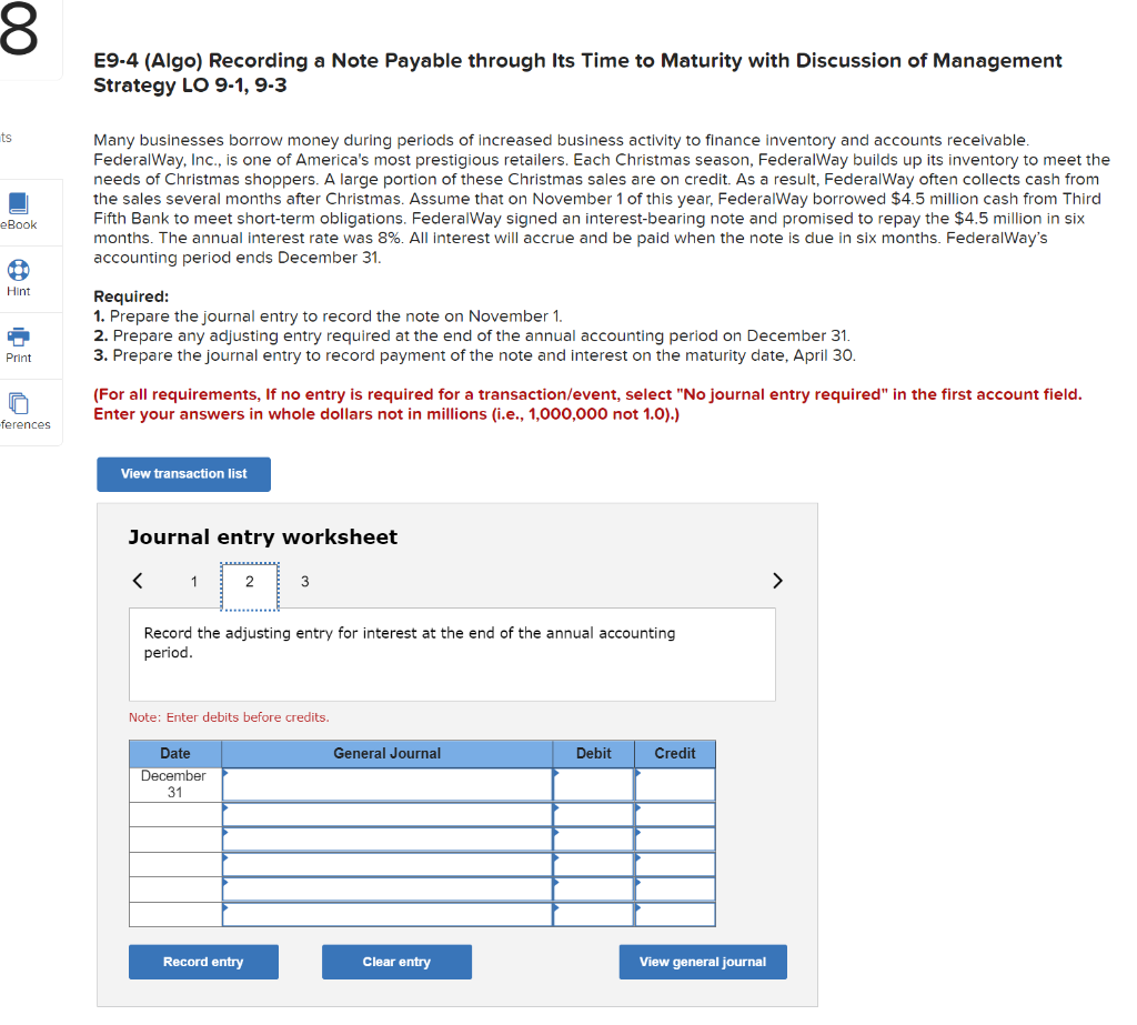 Note Payable through Its Time to Maturity with Discussion of Management Strategy