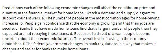  Predict how each of the following economic changes will affect the