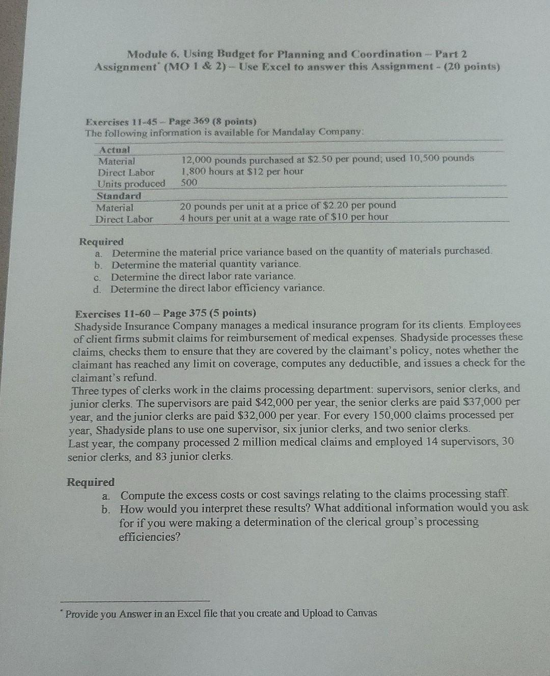 please show work ow Module 6. Wsing Hudget for Planning and