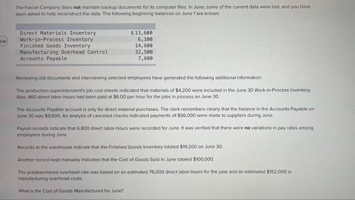 please help asap The Falcon Company does not maintain backup documents for