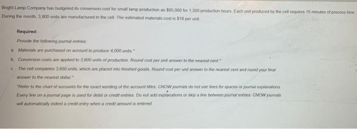can i get some help on this journal? Bright Lamp Company has