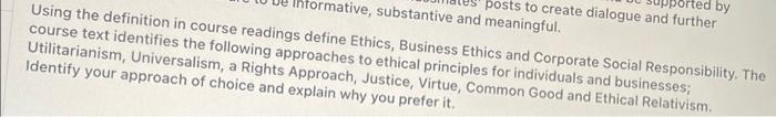 2-3 paragraphs by mative, substantive and meaningful. posts to create dialogue and
