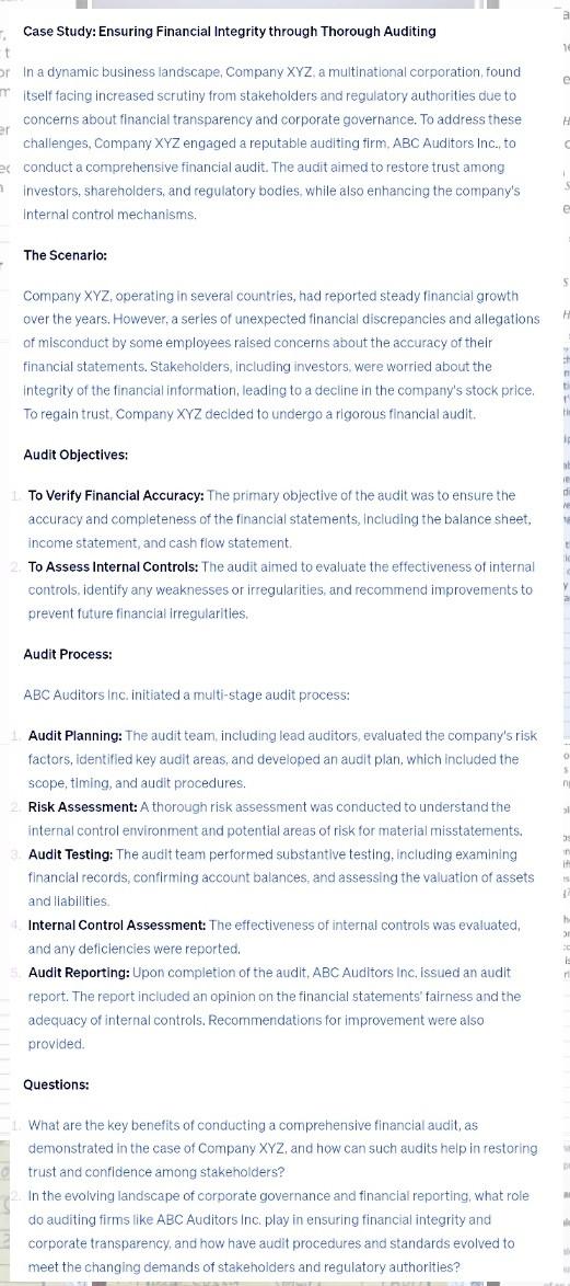  Case Study: Ensuring Financial Integrity through Thorough Auditing In a dynamic