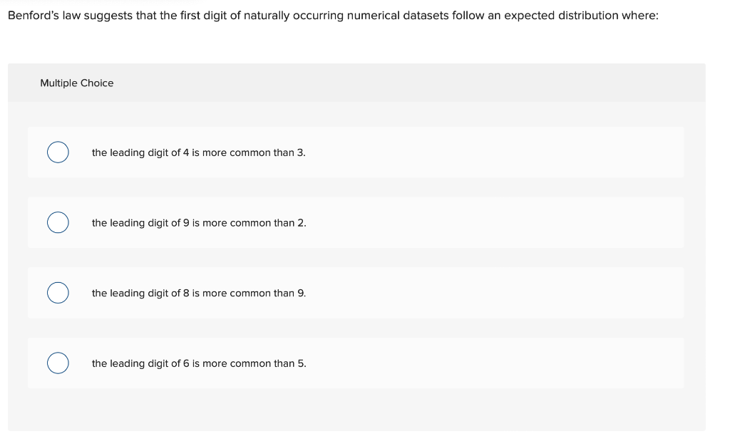 accounting data analytics Benford's law suggests that the first digit of naturally