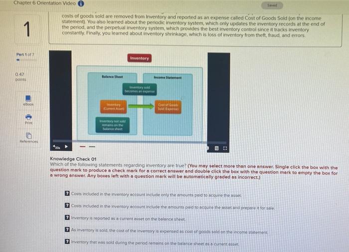any help please Chapter 6 Orientation Video Savi 1 costs of goods
