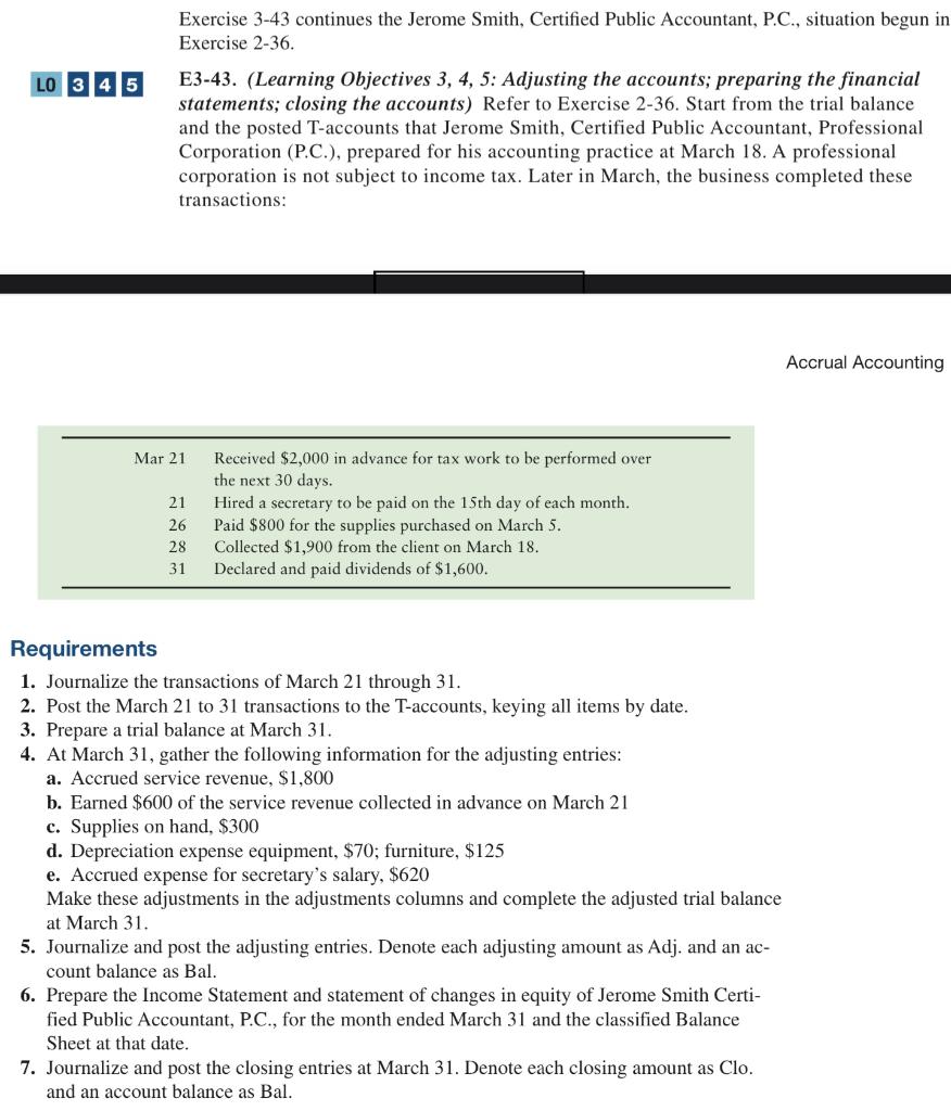  Reference question LO 3 Exercise 3-43 continues the Jerome Smith, Certified