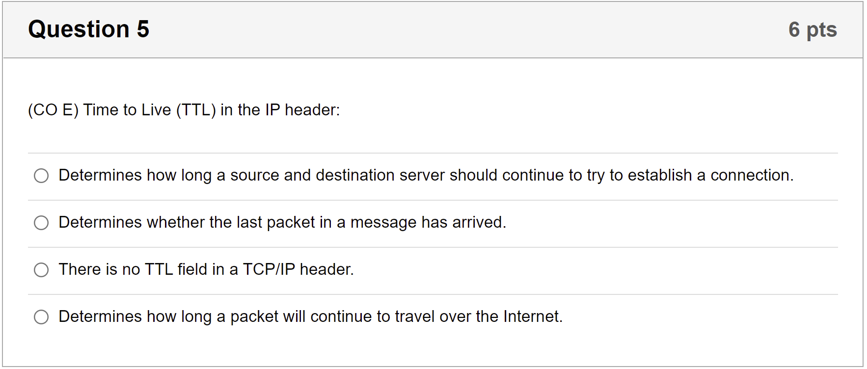 Please answer the question below: Question 5 6 pts (CO E) Time