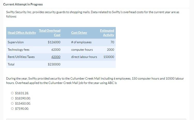 PLEASE ANSWER ASAP Current Attempt in Progress Swifty Security Inc. provides