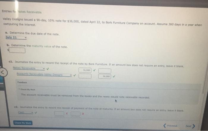 Please fill in the missing information. Entries for Notes Receivable Valley Designs