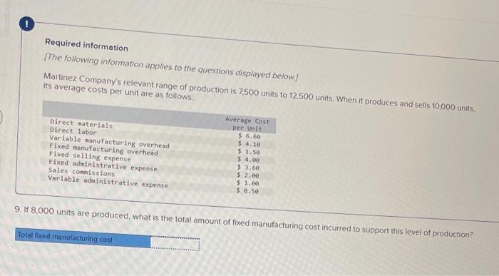 units, its average costs per unit are as follows: Direct materials Direct