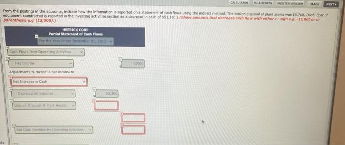 accounts, indicate how the Information is reported on a statement of cash