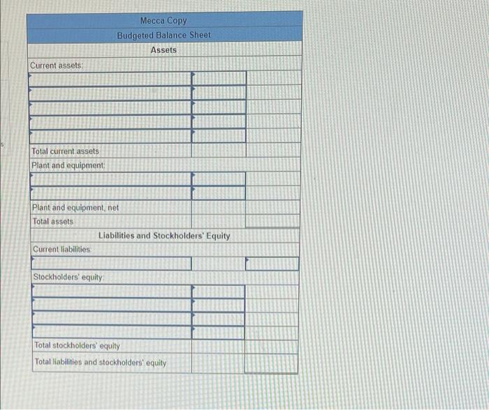 Balance Sheet [LO8-10) The management of Mecca Copy, a photocopying center located