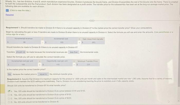 I need help with requirement 3 Wheely, Inc, has two divisions, A