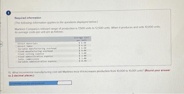 its average costs per unit are as follows Direct materials Direct labor