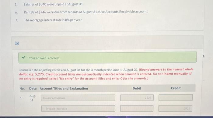 balance on August 31 is as follows. Other data: 1. The balance