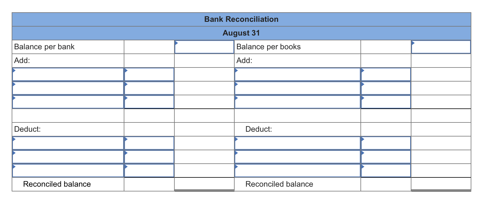 below: a. The August 31 balance shown on the bank statement is