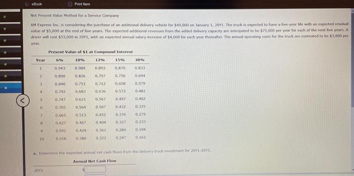 how do i solve? eBook Printem Net Present Value Method for a